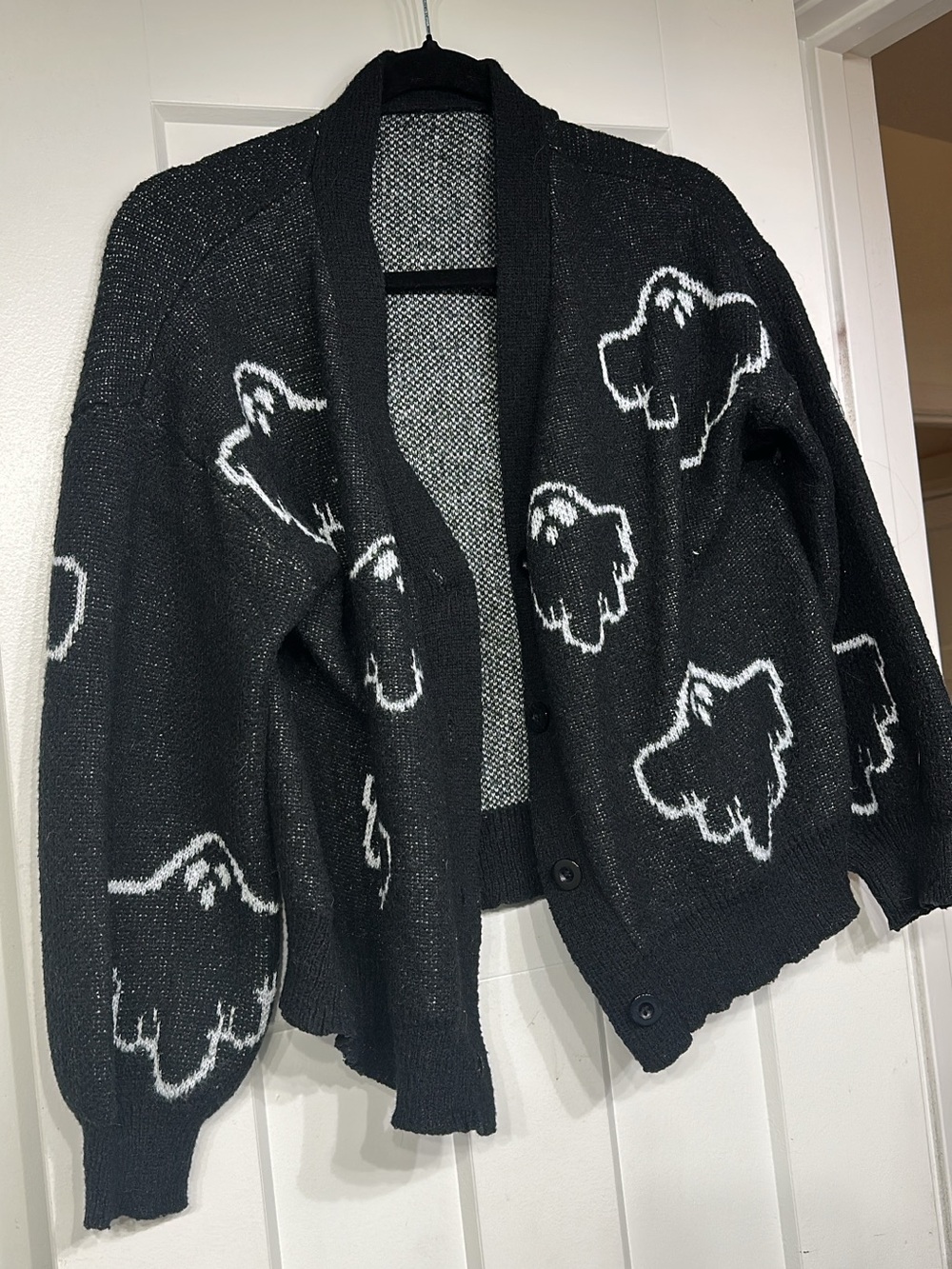 SHEIN Black Cardigan with White Ghost Motif